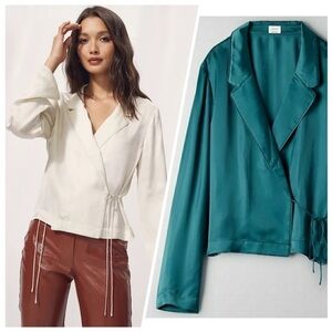 Aritzia Wilfred Aqua Green Japanese Satin
Allusion Tie Wrap Cocktail blouse xs